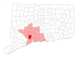 Woodbridge's location within New Haven County and Connecticut