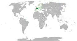 Location of France (dark green) in the European Union (green)