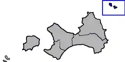 Wuqiu Township (inset) and the rest of Kinmen County to scale