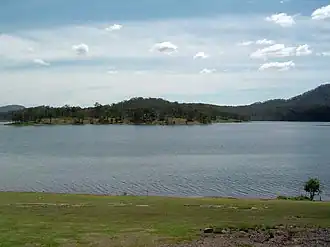 The opposite bank of the Wyaralong Dam is in Wyaralong