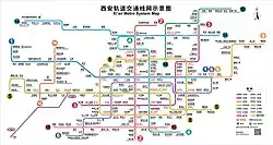 A map of Xi'an metro lines currently in operation