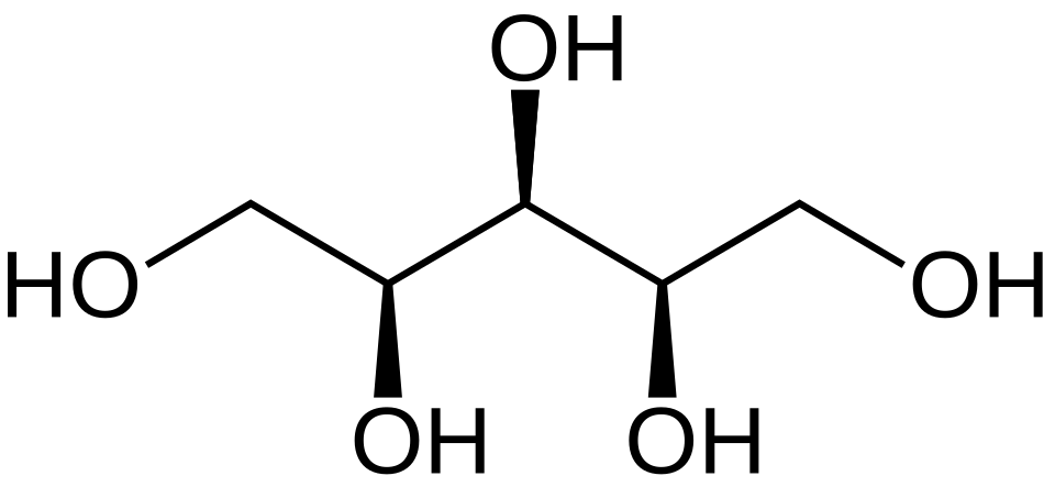 2D representation of the chemical structure of xylitol.