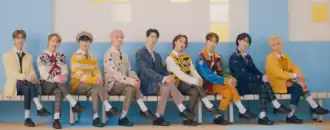 Younite in April 2022 L–R: Kyungmun, Steve, Woono, Eunsang, Hyungseok, Eunho, Sion, Hyunseung (former member), and Dey