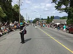 Looking west down Yarrow Central Rd. towards the village centre during Yarrow Days 2018 in Yarrow, BC.