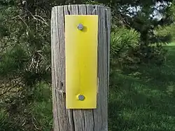 Yellow blazes mark the path of the trail