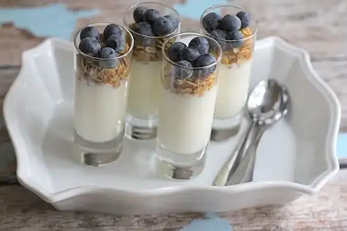 Parfait with yogurt, granola, and blueberries