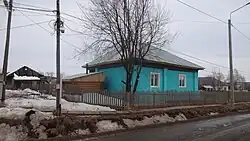 a distinct blue house on Likhachov Street
