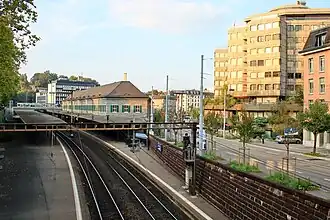 The station platforms (bed of former track 3 to the left)