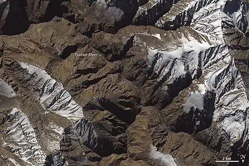 Satellite image of the Tsarap River in December 2014 before the landslide