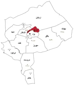 Location of Zarach County in Yazd province