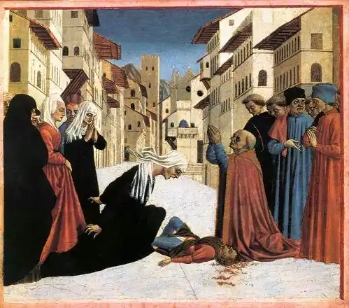Domenico Veneziano, Saint Zenobius Performs a Miracle, 1445.
