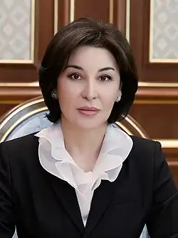 Portrait of Mirziyoyeva facing the camera posing for the photo.