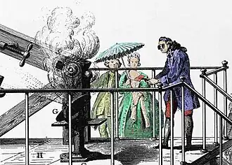 Drawing of Lavoisier conducting an experiment in front of onlookers