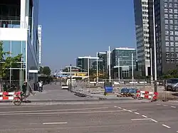 View of the station from between the Zuidas offices.