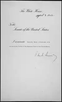 John F. Kennedy's letter to the Senate nominating White to the Supreme Court