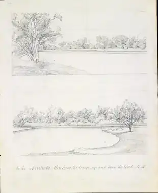Sketch of Bulloo River area near the Kooliatto Waterhole, 1861 by Hermman Beckler, member of the Burke and Wills expedition