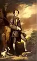 Sir Joshua Reynolds's Portrait of Philip Gell, full-length, in a purple embroidered French frock suit, holding a gun, a spaniel at his feet, in a landscape (94 x 58 in. / 238.7 x 147.3&nbsp;cm)