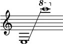  {
    \new Staff \with { \omit Score.TimeSignature }
    \key c \major \cadenzaOn
    \clef treble e1 \glissando s \ottava #1 c''''
} 