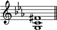 
\new Staff \with { \remove "Time_signature_engraver" }
\relative c {
  \set Staff.midiInstrument = #"electric piano 2"
  \key ees \major
  <g' c fis>1
  \bar "||"
}
