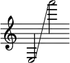 { \override Score.TimeSignature #'stencil = ##f \time 4/2 e2 \glissando a'''2 }