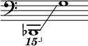  {
    \new Staff \with { \omit Score.TimeSignature }
    \key c \major \cadenzaOn
    \clef bass \ottava #-2 bes,,,,1 \glissando s \ottava #0 g
} 