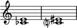 
{
\override Score.TimeSignature
#'stencil = ##f
    \relative c' {
        \time 4/4
        \set Score.tempoHideNote = ##t \tempo 1 = 20
        <ces e>1 <c? eis>
    }
}
