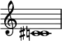 \relative c' {
\omit Staff.TimeSignature
<c! cis>1
}
