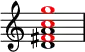 \new Staff {
\override Score.TimeSignature.stencil = ##f
\time 4/4
\set Score.tempoHideNote = ##t
\tempo 1 = 20
<<
\new Voice {
\voiceOne
\relative c' { <d a'>1 }
}
\new Voice {
\voiceOne
\shiftOff % <--- Forces this voice to stay in the center column
\relative c' { \override NoteHead.color = #red <fis c' g'>1 }
}
>>
}