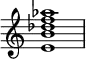  {
\override Score.TimeSignature #'stencil = ##f
\relative c' { 
  \clef treble \time 4/4
  <e b' des f aes>1
} }

