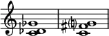 {
\override Score.TimeSignature
#'stencil = ##f
\relative c' {
\time 4/4
\set Score.tempoHideNote = ##t \tempo 1 = 20
<c des ges>1 <c fis g?>
}
}