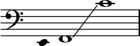 \absolute {
\magnifyStaff #4/3
\clef bass
\time 9/4
\omit Staff.TimeSignature
\omit Stem
e,f,1\glissando c'
}