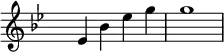 \relative
{ \set Score.tempoHideNote = ##t \tempo 4 = 190 \set Staff.midiInstrument = #"piano"
\key bes \major
\time 4/4 \hide Staff.TimeSignature
ees' bes' ees g g1
}