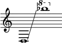  {
    \new Staff \with { \omit Score.TimeSignature }
    \key c \major \cadenzaOn
    \clef treble d1 \glissando \ottava #1 bes'''
} 