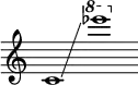 
{
    \new Staff \with { \omit Score.TimeSignature }
    \key c \major \cadenzaOn
    \clef treble c'1 \glissando s \ottava #1 es''''
}
