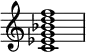  {
\override Score.TimeSignature #'stencil = ##f
\relative c' { 
  \clef treble \time 4/4
  <c es g bes d f>1
} }

