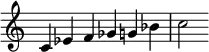  {
\override Score.TimeSignature #'stencil = ##f
\relative c' { 
  \clef treble \time 6/4
  c4 es f ges g bes c2
} }
