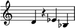 \relative
{ \set Score.tempoHideNote = ##t \tempo 4 = 190 \set Staff.midiInstrument = #"piano"
\key c \major
\time 4/4 \hide Staff.TimeSignature
d'4 r ees bes4
}