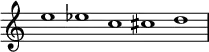 
{
\override Score.TimeSignature
#'stencil = ##f
\override Score.SpacingSpanner.strict-note-spacing = ##t
  \set Score.proportionalNotationDuration = #(ly:make-moment 3/2)
    \relative c'' {
        \time 5/1
        \set Score.tempoHideNote = ##t \tempo 1 = 60
        e1 es c cis d
    }
}
