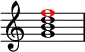 \new Staff {
\override Score.TimeSignature.stencil = ##f
\time 4/4
\set Score.tempoHideNote = ##t
\tempo 1 = 20
<<
\new Voice {
\voiceOne
\relative c'' { <g b d>1 }
}
\new Voice {
\voiceOne
\shiftOff
\relative c'' { \override NoteHead.color = #red f1 }
}
>>
}