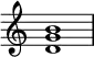 {\override Score.TimeSignature#'stencil = ##f
\relative c' {
\clef treble
\time 4/4
\key c \major
<d g b>1
} }