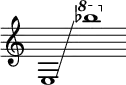  {
    \new Staff \with { \omit Score.TimeSignature }
    \key c \major \cadenzaOn
    \clef treble e1 \glissando s \ottava #1 bes'''
} 