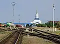The Ashgabat Railway Station photographed from the tracks a bit west of the station