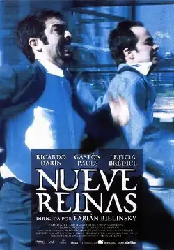 Two men run with the backdrop of an Argentine city behind them. The bottom tagline reads the film's title and casting credits.