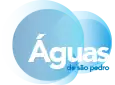 Two blue circles, one larger on the left, beneath the words Águas, that is written in large letters, and de são pedro, written with very small letters under the word Águas