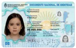 Argentine Identity card for minors