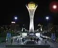 Bayterek tower at night