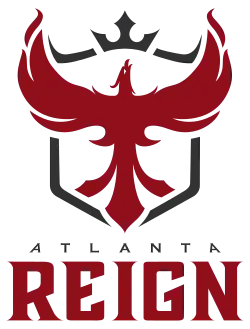 The logo for Atlanta Reign displays a rising phoenix in a crest.