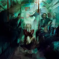 A blurred image of a crowded metro car