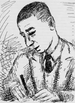 line drawing of clean-shaven white man in middle age with a full head of dark hair