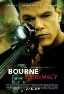 Jason Bourne is seen holding a sniper rifle, raising an eyebrow. The caption reads, "They should have left him alone".